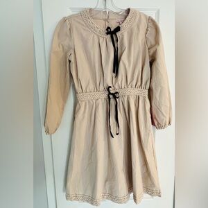 Ivy City Co. Fallon Dress, oatmeal with velvet bows, Linen Blend, Girl sz. 11/12
